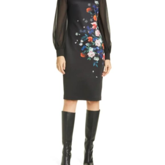 Ted Baker Ophena Flower Bodycon Dress in Black Size US 8 Medium - Picture 2 of 4